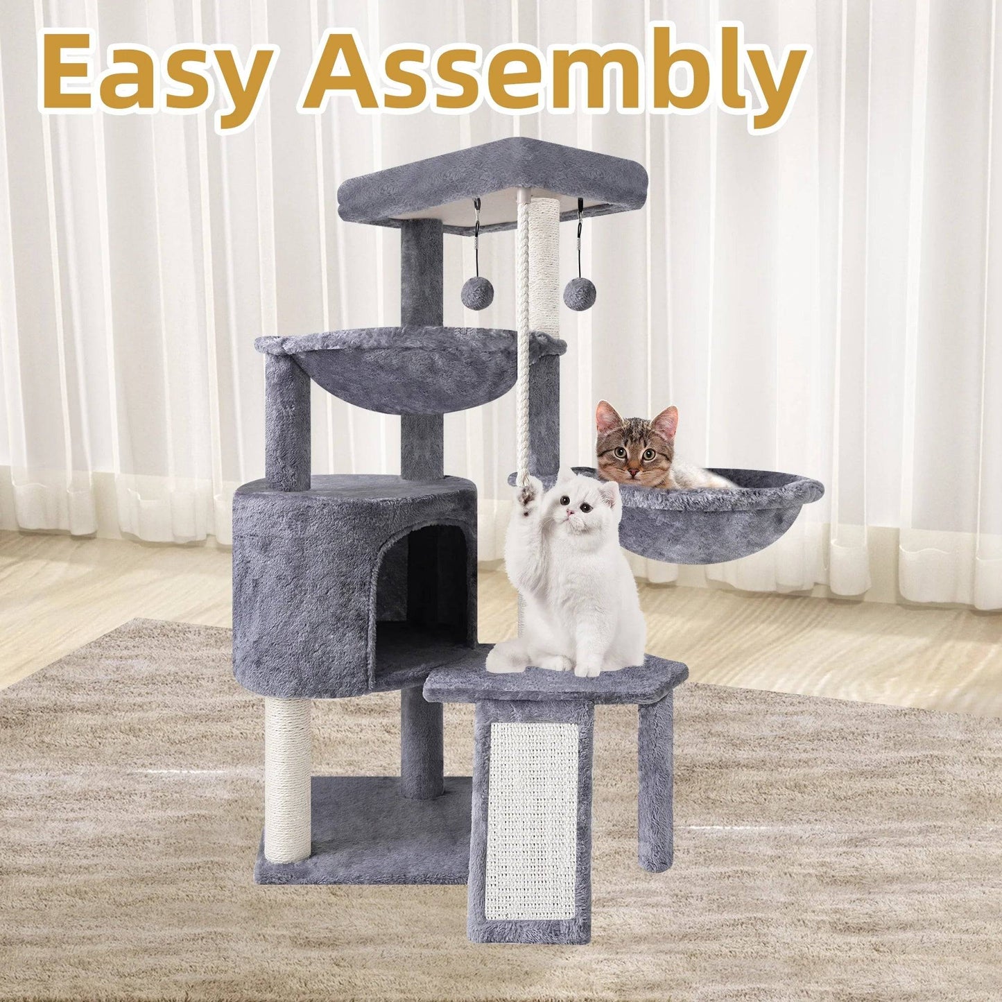 Cat Tree Cat Tower with Cat Scratching Posts,Activity Centre Climbing Tree Cat Furniture with Cat Condo and Two Hammocks,Beige